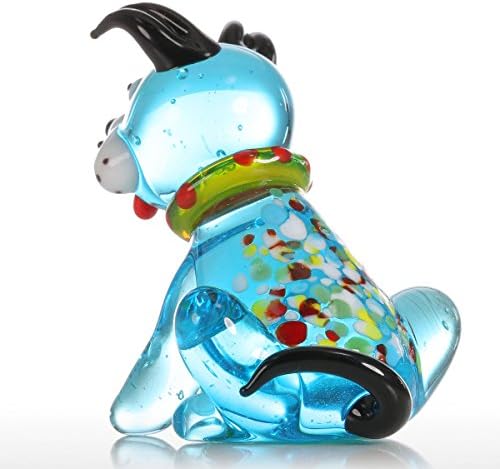 Extaum Tooart Blue Squatting Dog Gift Glass Ornament Animal Figurine Handblown Home Decor Multicolor Gifts for Birthday/Housewarming