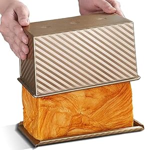 Pullman Loaf Pan with Lid, Non-Stick Bakeware Golden Corrugated Carbon Steel Bread Toast Box Mold with Cover for Baking Bread, 1 lb Dough Capacity