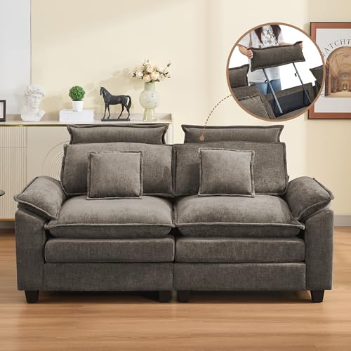 Image of 72'' Cloud Modern Loveseat Couch with Detachable Headrest, Modular Sectional Sofa Couch Deep Love Seat, Oversized 2 Seater Chenille Comfy Sofa with Armrests for Living Room, Brown