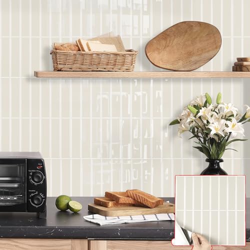 Alwayspon 10 láminas de vinilo 3D de 10 x 10 pulgadas, color beige, autoadhesivas, impermeables, para azulejos de cocina, baño, pared