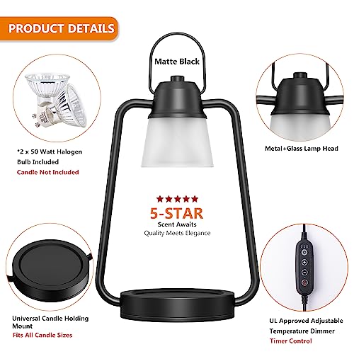 Dimmable Candle Warmer Lamp with Timer: Vintage Black Electric Wax Melting Lantern for Large and Small Jars
