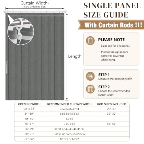 Image of AJAZZ Blackout Sliding Door Curtains with Curtain Rods 52-63 in Length, Magnetic Door Curtain for Bedroom Living Room Doorway Curtain Sets (1 Panel, 72 W x 78 L, Dark Grey)