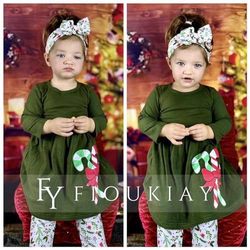 Image of Toddler-Girls-Fall-Clothes-Set Little Girls Highlow Tunic Tops+Leggings Outfit Boutique Clothing, Xmas Green, 2T