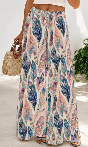 Womens Wide Leg Palazzo Pants Boho Floral 2025 Summer Beach Culottes Flowy Casual Lounge Trousers for Vacation3