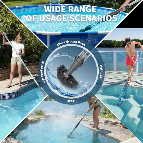 Image of PoolMr Handheld Pool Vacuum for Above Ground Pool & Hot Tub Vacuum, with 2 Brush Heads, 90 Mins Running Time, 13.2 Gallons /Min Powerful Suction, Ideal for Cleaning Debris and Sand Underwater, Black