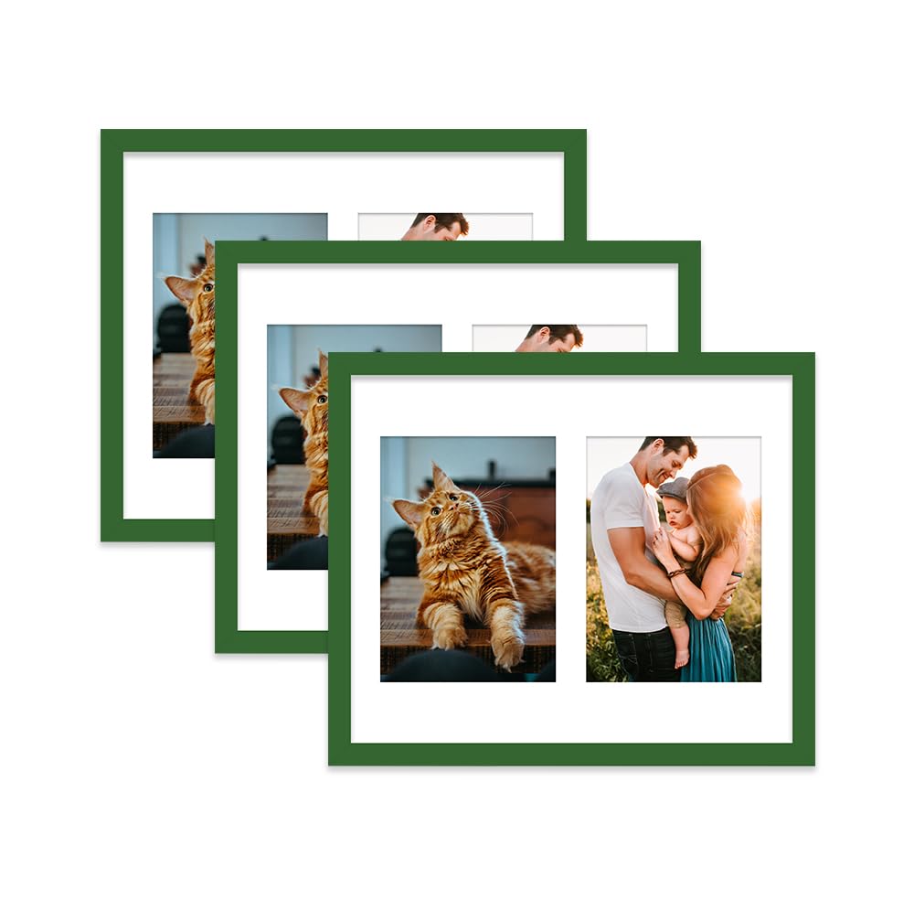 Green Multi Photo Frame - Holds 2 x 7x5 Pictures, Family Collage Picture Frame for Wall Display, 12x10 Frame size, Set of 3