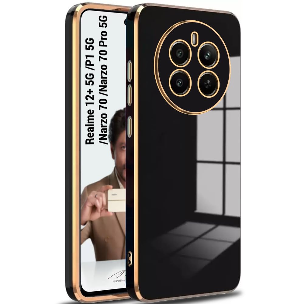 TheGiftKart Luxurious Golden-Plated Back Cover Case for Realme 12 Plus 5G / Realme P1 5G / Narzo 70/70 Pro 5G | Raised Lips for Camera & Screen Protection | Shockproof Design Back Case (TPU, Black) (B0CYY1V4CM) Amazon Price History, Amazon Price Tracker