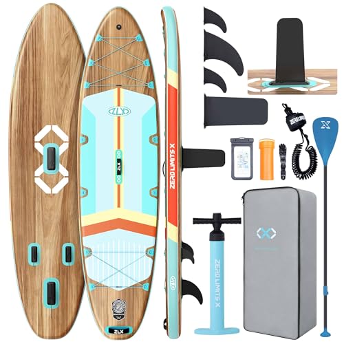 ZLX 11'6' Extra Wide Inflatable Stand Up Paddle Board SUP | Stable Non-Slip Deck Pad, Unique Fin System and Premium iSUP Accessories - Portable Backpack & Upgraded Pump for Adults, All Skill Levels