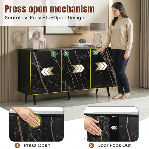 Image of ABOUT SPACE Shoe Cabinet - 3 Tier Shoe Rack with Door | Press Open 3 Door Engineered Wood Shoes Stand for Home | Adjustable Shelf Raised Legs, 15 Pair Chappal Stand |Black & Black Marble