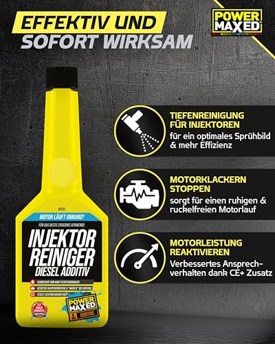 Power Maxed Injektor Reiniger Diesel 325ml I Einspritzdüsen reinigen, Dieselverbrauch senken & Leistung wiederherstellen I Diesel Additiv für ruhigen Lauf & bessere Verbrennung
