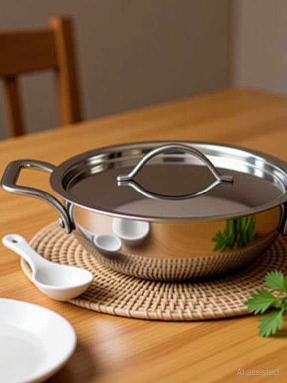 Image of Bhalaria Triply Stainless Steel Kadhai with Lid & Handle 18cm 1 Litre | Induction Base Heavy Gauge 3 Layer Body |Deep Fry Pan Wok for Sabzi & Curry |Food Grade Steel | Gas Compatible | Dishwasher Safe