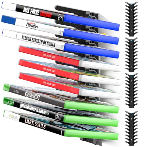 Estantería para Almacenamiento de Videojuegos de Pared, Soporte Gaming para 36 Discos Compatible con Switch/PS5/PS4/Xbox/Xbox 360, Estantes de Almacenamiento Juegos Accesorios con 3 Tamaños, 4 Piezas