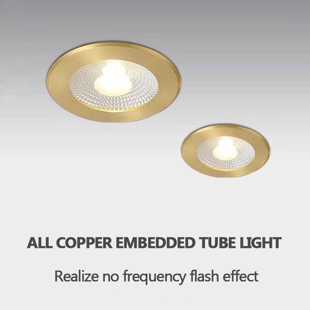 XBTGS Riflettore di luce da incasso ultra sottile rotondo in ottone, lampade LED da incasso, luce diurna, luce da soffitto ad incasso tipo occhio di bue, 80 mm, 80 mm, 80 mm