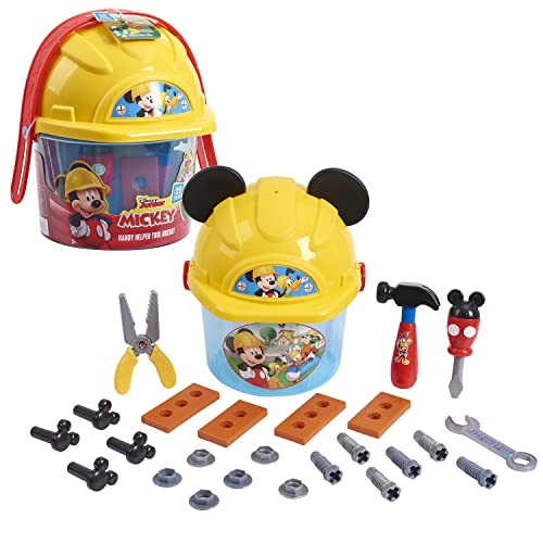 Mickey&Minnie, Mickey, Seau à Outils avec Casque de Chantier, 25 Pièces, Jouet pour Enfants Dès 3 Ans, Mcc03