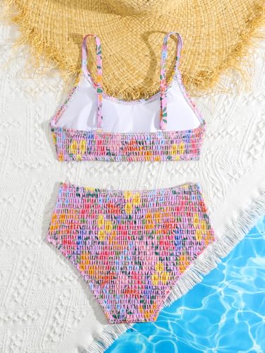 Image of SOLY HUX Girl's Floral Print Bikini Set Spaghetti Strap Smocked Bathing Suit Two Piece Swimsuit
