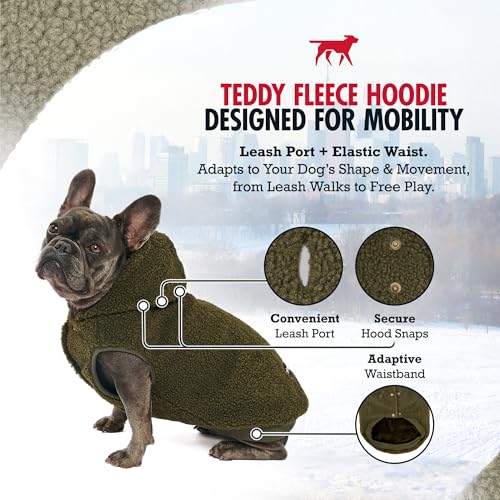 Tuff Pupper Fleece Dog Hoodie Sweater | Teddy Sherpa Outer & Soft Polar Fleece Lining | Adjustable Fit Winter Coat with Hood, Leash Hole, Ribbed Cuffs | for Small Medium Large XL XXL Dogs (Olive, XL) - Image 7