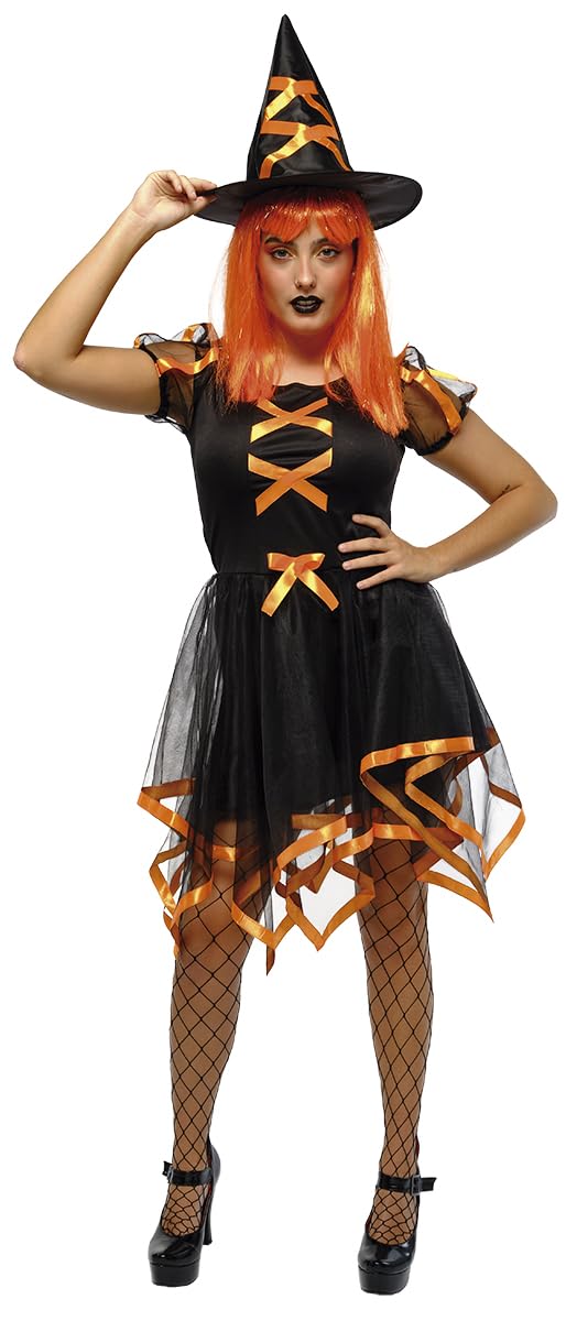 Rubies Women's Cuca Neon Witch Costume, Dress and Hat, Orange, Official Halloween, Carnival, Parties and Cospplay