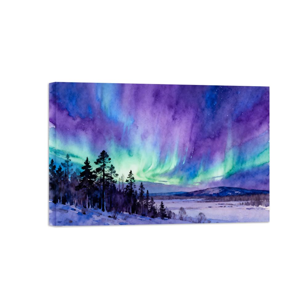 OZPWBVY Northern Lights Winter Landscape Canvas Prints Ready to Hang 70x105cm Wrapped Canvas