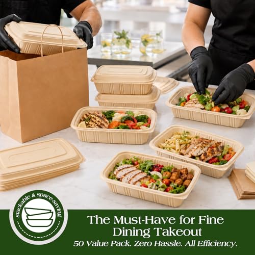 100 Piece (50 Pack) Meal Prep Containers with Lids, 28 oz Cornstarch Food Storage Containers Plant-based Lunch Box for Salad,BPA Free Plastic Take Out Containers Microwave and Freezer Safe - Image 4