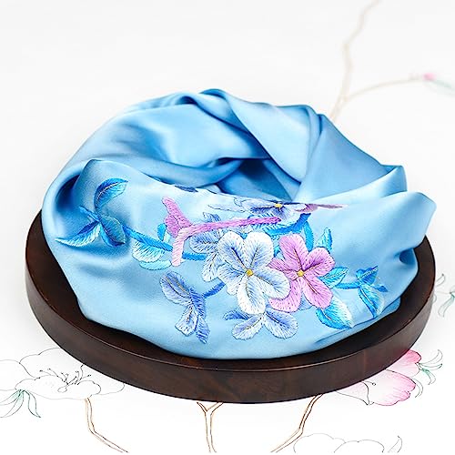 Foulard en soie de mûrier brodé fleurs accessoire mode printemps - 3