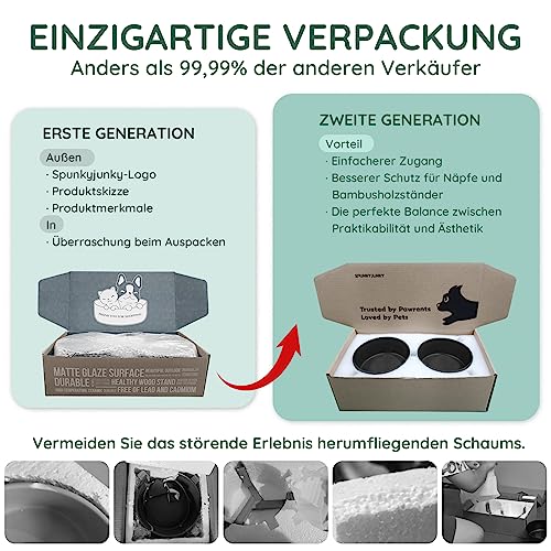 SPUNKYJUNKY Hundenapf Keramik Doppel Hund Futternapf mit Bambus Ständer für Katzen und Hunde (400ml, Schwarz)
