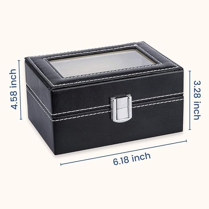 Image of Faux Leather Finish 3 Slot Cavity Wrist Watch Storage Box Display Case Organizer with Glass Window