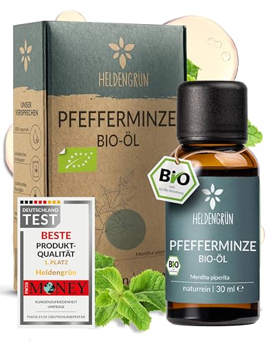 Heldengrün® BIO Pfefferminzöl [100% NATURREIN] - Reines Pfefferminzöl zum Verzehr - Frisch, belebend & klar - Minzöl aus Griechenland - Peppermint Oil