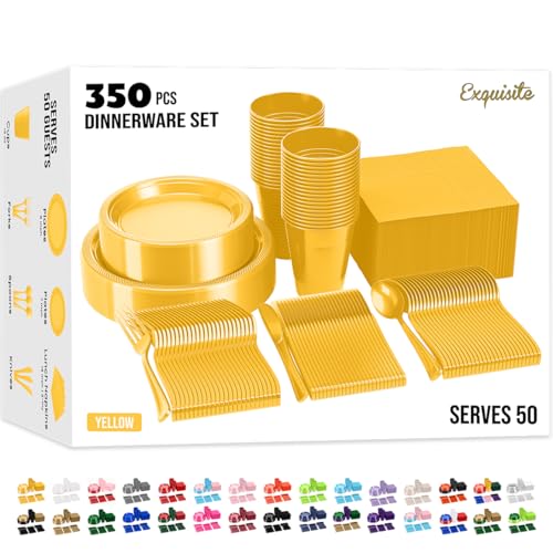 Image of Exquisite 350 Pcs Yellow Plates and Napkins Party Supplies Plate Sets