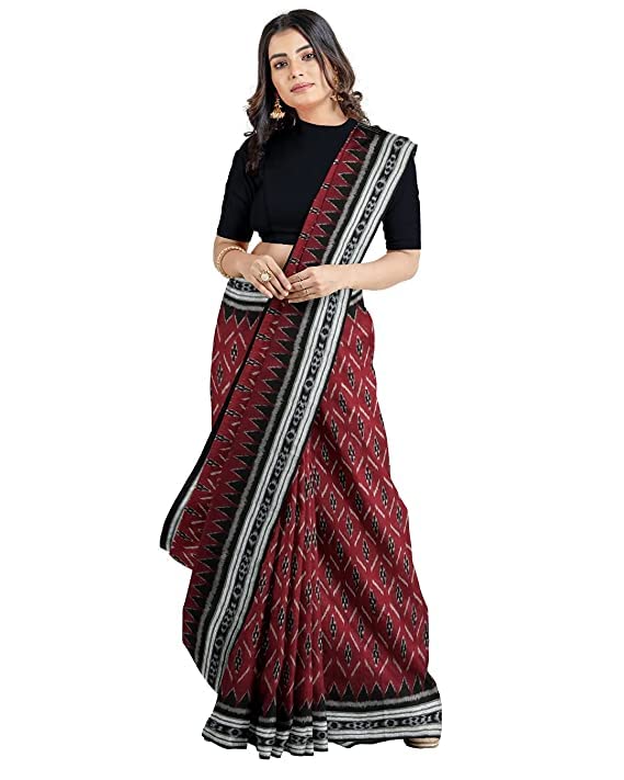 Image of Odisha Sambalpuri Handloom Ikat Women's Cotton Saree, Odisha Handloom Handmade Pure Cotton Khandua Saree, Ikkat Orissa Traditional Handloom Saree Without Blouse