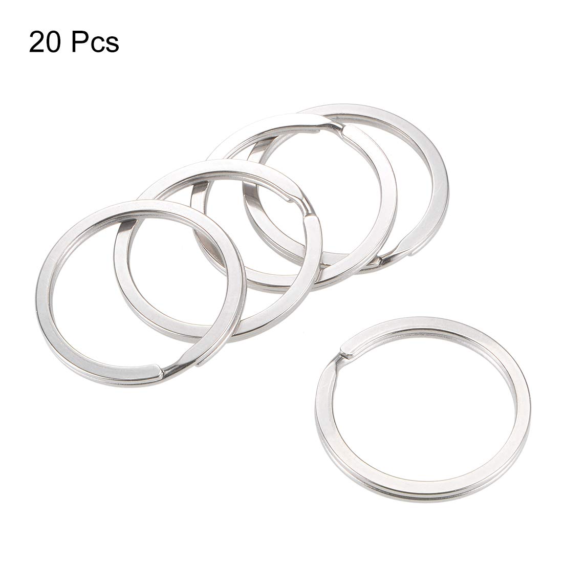 uxcell Split Key Ring 35mm Open Flat Jump Connector for Lanyard Zipper Handbag, Stainless Steel, Pack of 20