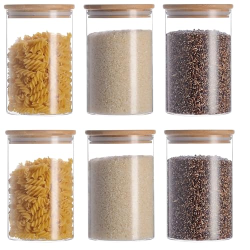 Image of Glass Food Storage Containers with Airtight Bamboo Lid, Coffee Storage Jars for Home Kitchen, Pantry Tea, Spices, Snack (ROUND 1200 ML JAR, SET OF 12)