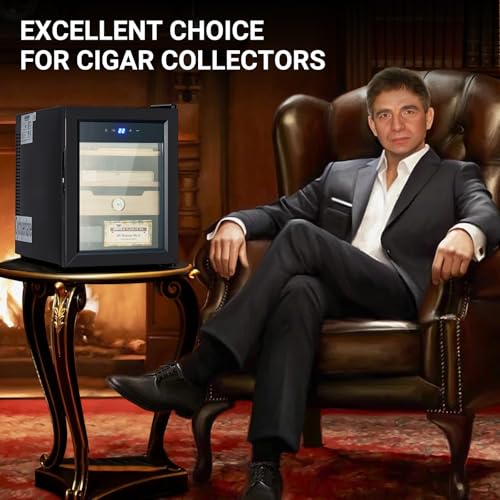 Cigar Humidor Cabinet 200 Count, 3 in 1 33L Electric Humidor with Hygrometer, Humidifier, Cooling Fan & Spanish Cedar Lining, Lights Control System, Desktop Multi Large Drawers, Gift for Cigar Lovers