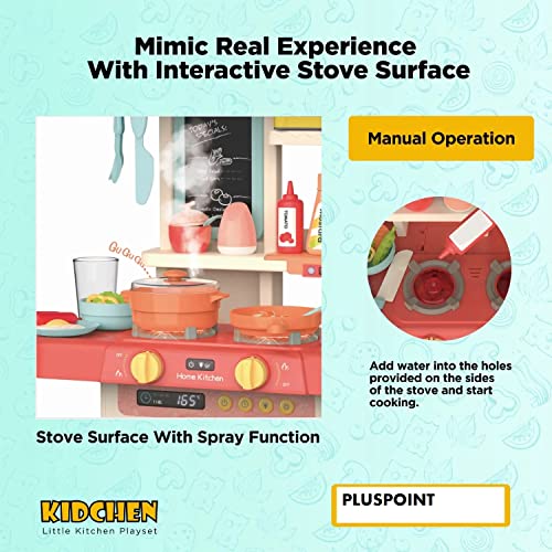Image of PLUSPOINT Big Kitchen Play Set with Accessories Kids Kitchen Set with Realistic Light Sound Steam Simulation Cooking Pretend Play with Water Outlet-Toys for Toddlers Children & Girls (Big Kitchen-1)