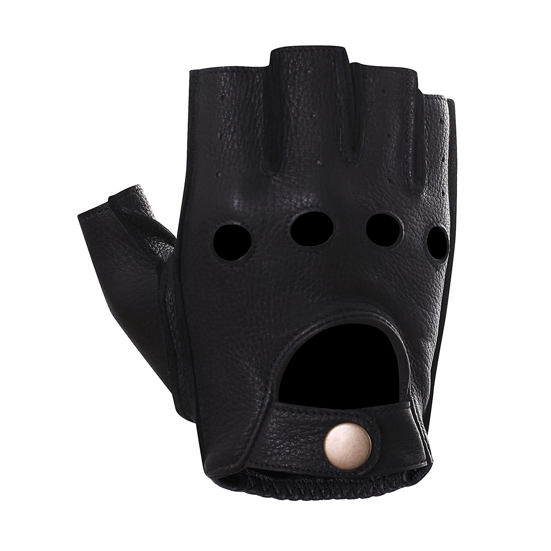 Harssidanzar Hombre Guantes de conducción de cuero sin dedos Deerskin Sin forro Dedo medio GM005A