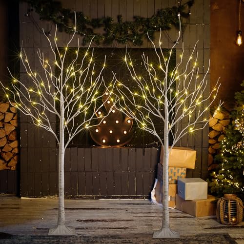 Image of LIGHTSHARE 6 Feet 72L LED Birch Tree Lights, Pack of 2, Warm White, for Holiday Party and Christmas Decoration, Indoor and Outdoor Use