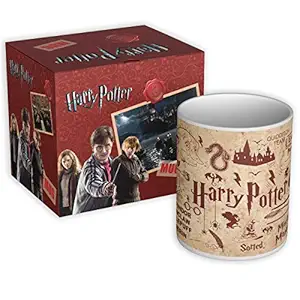 Epic Stuff - - Harry Potter Infographic Red Ceramic Coffee Mug with Gift Coaster - (Officially Licensed by Warner Bros USA, 350ml, Multicolour)