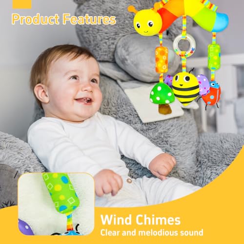 Image of SNOWIE SOFT Baby Toys for 6 to 12 Months Cartoon Bee Caterpillar Snail Stuffed Stroller Toy with Squeaky Device, Colorful Sensory Toys Hanging Soothing Toy for Stroller, Crib New Norn Baby Gifts