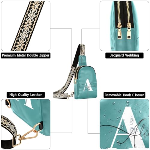 Dark Teal Custom Crossbody Sling Bag for Women Men Personalized Leather Chest Bags Purse Adjustable Cross Body Daypack for Cycling Running Hiking4