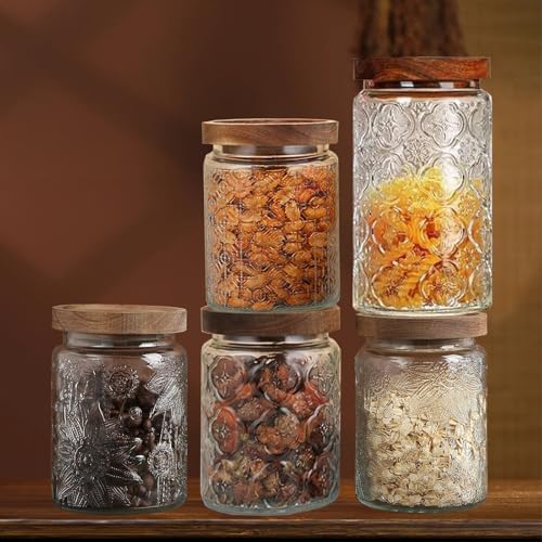 Image of 6-Pack 24 OZ Vintage Glass Jar with Lid, Airtight Food Storage Canisters with Bamboo for Kitchen Counter Pantry, Ideal for Coffee, Candy, Tea, Oats, Sugar, Cookies Decorative Jars