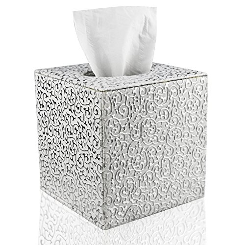 Fanuk Étui à boîte à mouchoirs carrée en cuir PU Gravures argentées