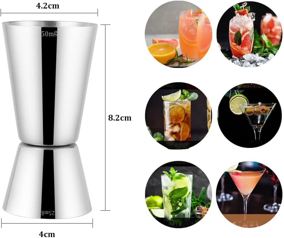 Delgeo Premium Stainless Steel Cocktail Jigger Set of 2-25/50 ml Cocktail Measures for Precise Pouring - Image 3