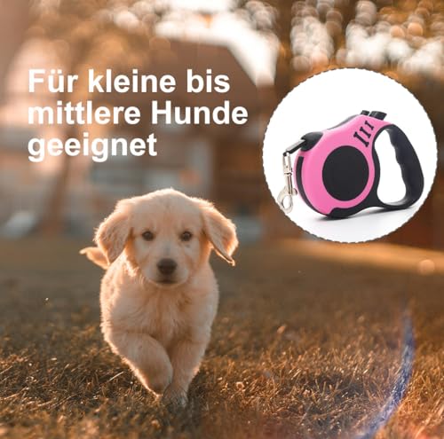STOUCLA Einziehbare Hundeleine, Kleiner Hund, Rollleinen Anti-Rutsch Griff mit Brems, 5Meter blau+5meter Rosa, 2Pack