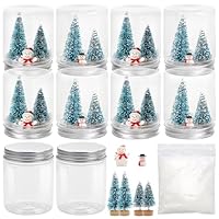 Auihiay 12 Set Cylindrical Plastic Snow Globe Kit, Clear Christmas Water Globes with Artificial Mini Christmas Trees, Snowflakes, Snowmen
