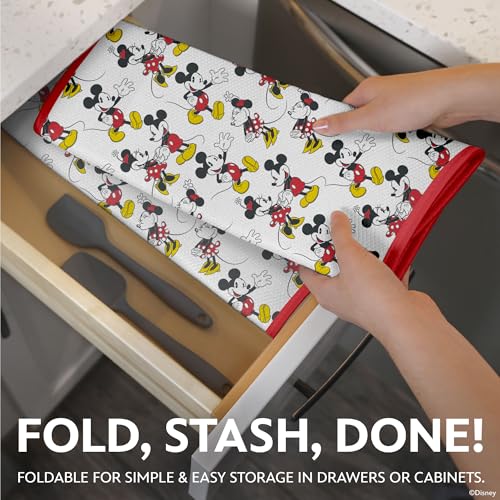 Image of Disney Mickey & Minnie Dish Drying Mat for Kitchen Counter, 2-Pack, 16 inchx18 inch | Ultra absorbent, quick-dry mesh backing, machine washable foldable pad, safe for granite and quartz, ideal for smaller spaces