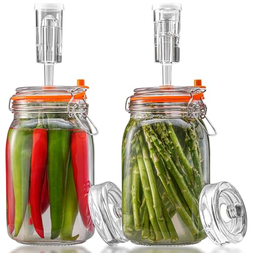SwiftSlot 1.5L Fermentation Jars with Weights & Air Lock Fermenting Kit for Sauerkraut Kimchi Kombucha and Pickles 2 Pack