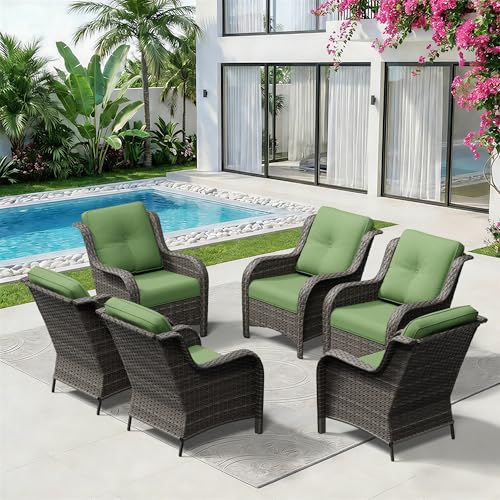 Image of 6 Piece Outdoor Wicker Patio Furniture Set, Patio Chairs Set with Thickened Olefin Cushions, High Back and Deep Seating, Hand-Woven PE Rattan for Porch, Deck