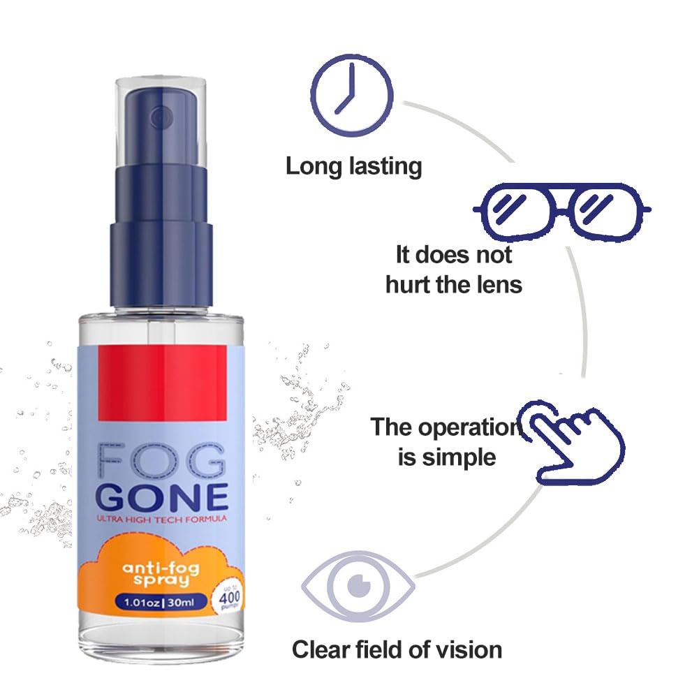 Antifog Spray, 30ml Spray Anti Appannamento Occhiali, Spray per Riparazione Lenti, Spray per La Pulizia degli Occhiali, Liquido Antiappannante per Occhiali Lens,Occhiali,Maschere Sci,Occhiali da Sole