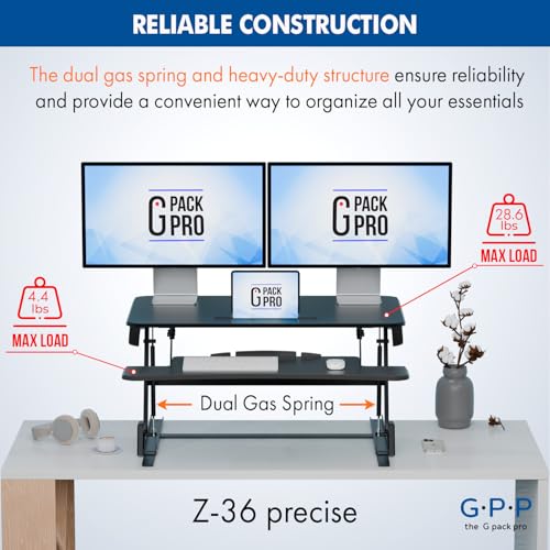 Image of 36″ Wide Standing Desk Converter - Sit-to-Stand Workstation for Dual Monitors, Height Adjustable Up to 17.3″ with Large Keyboard Tray - Black