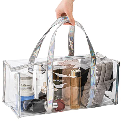 Lyellfe 2 Pack Clear Duffle Bag for Women, Heavy Duty Sports Tote Gym Bags, Large PVC Tote with Zipper, Plastic Makeup Toiletry for Gym, Travel, Beach and Picnic2
