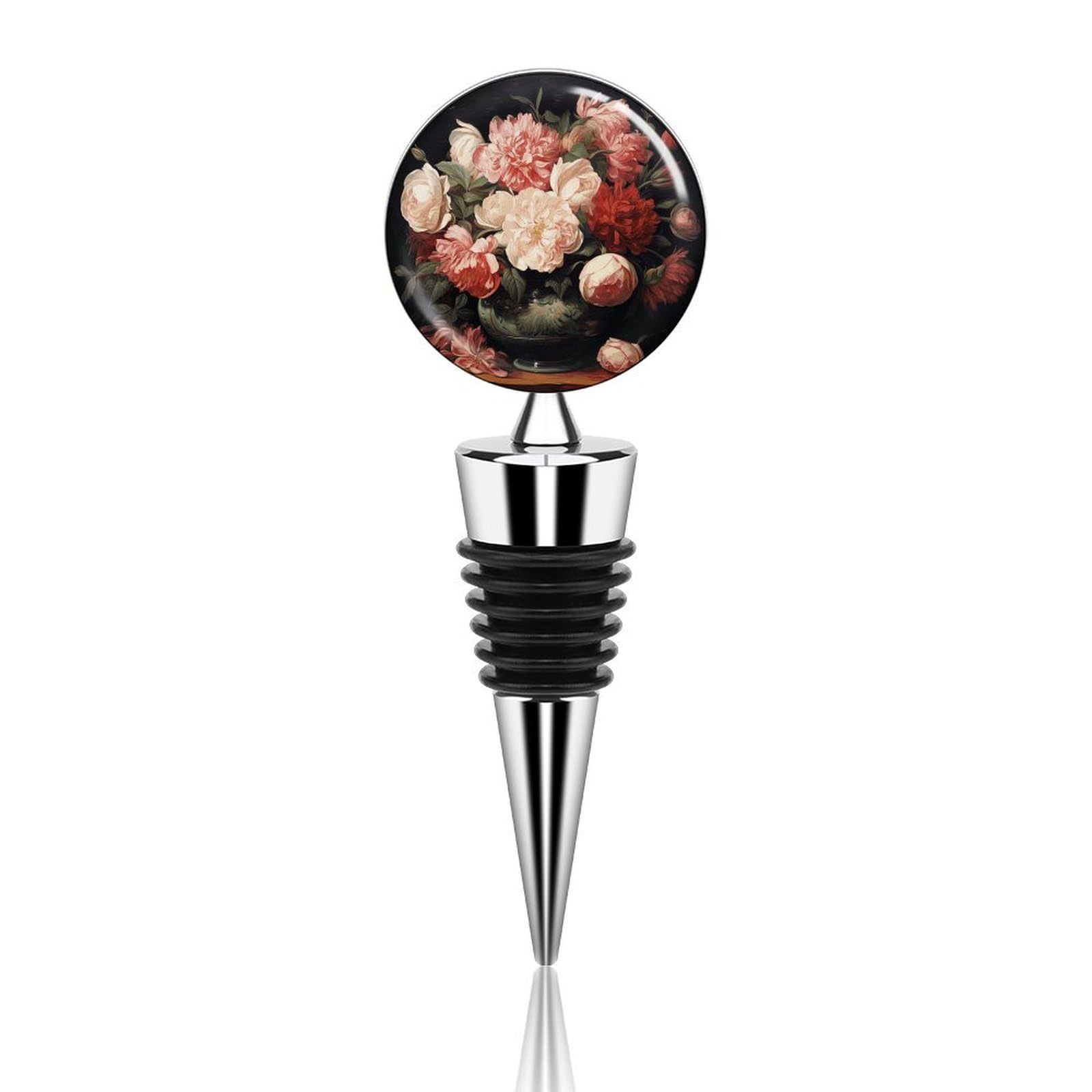 Bouchon de bouteille de vin en alliage de zinc et silicone avec pivoines et rose